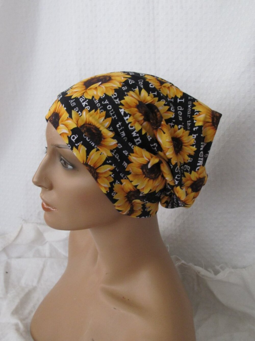 Handmade Sunflower Song Lyric Slouch Beanie